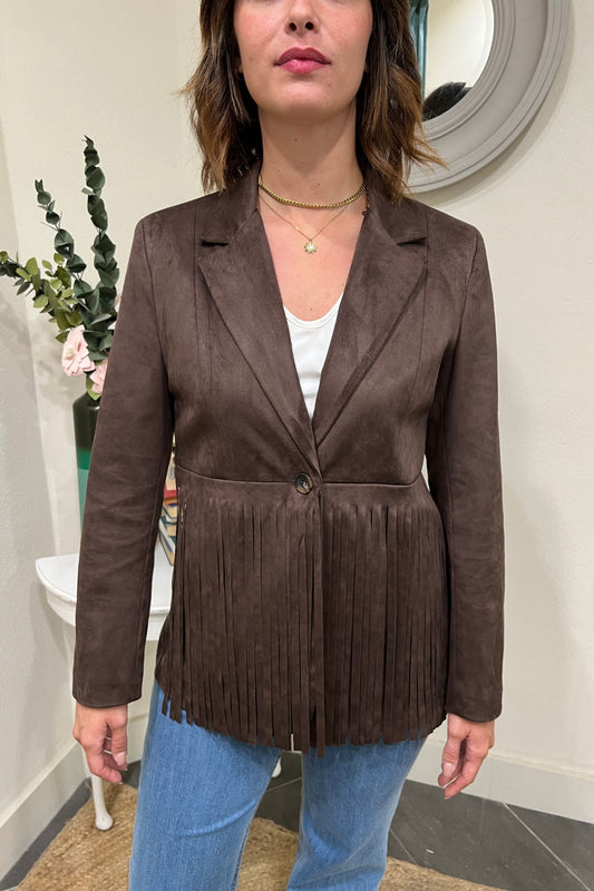 SUSY MIX Giacca scamosciata con frange Susy mix Moro