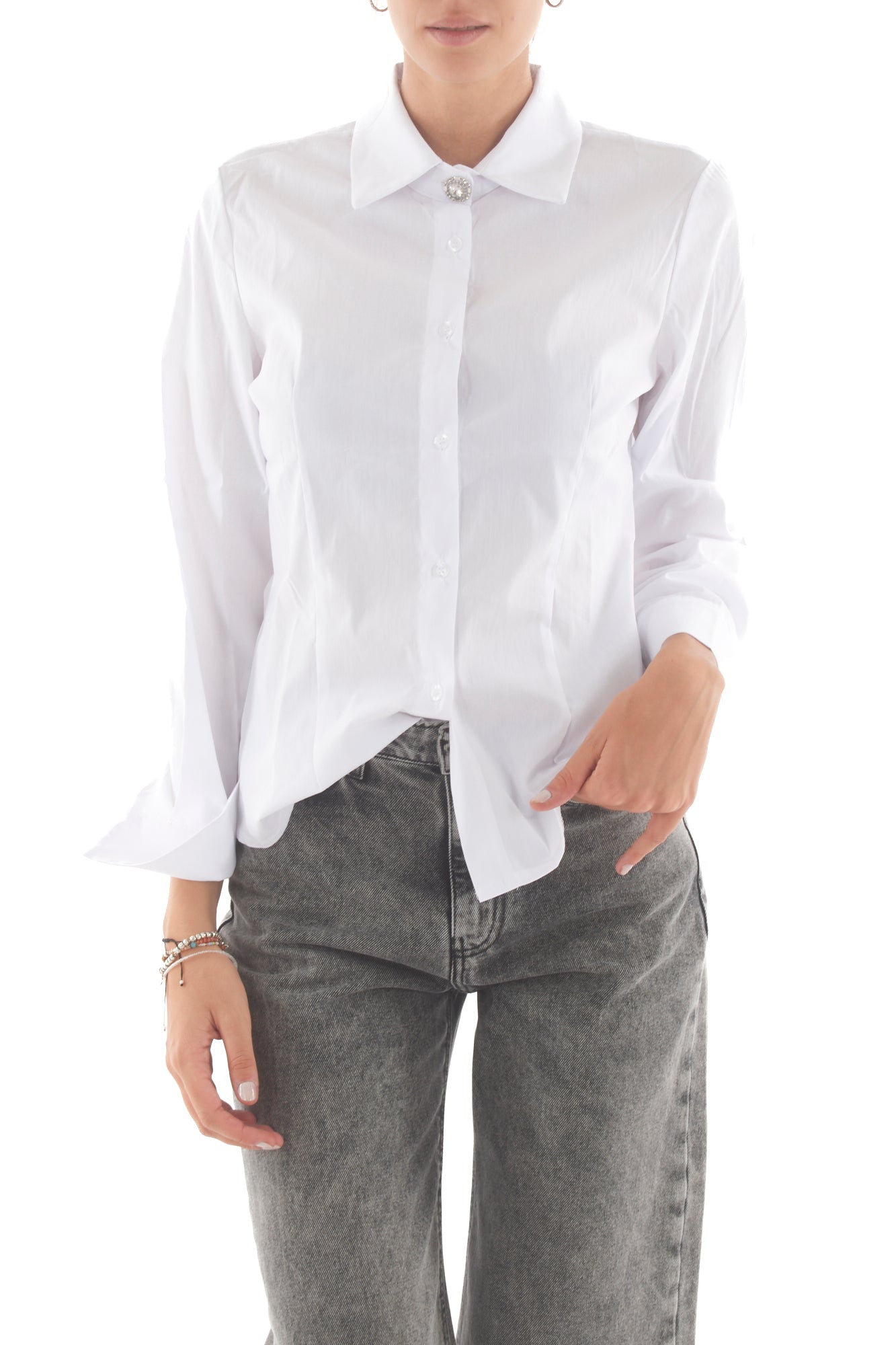 Camicia con bottone gioiello Susy mix - Bianco