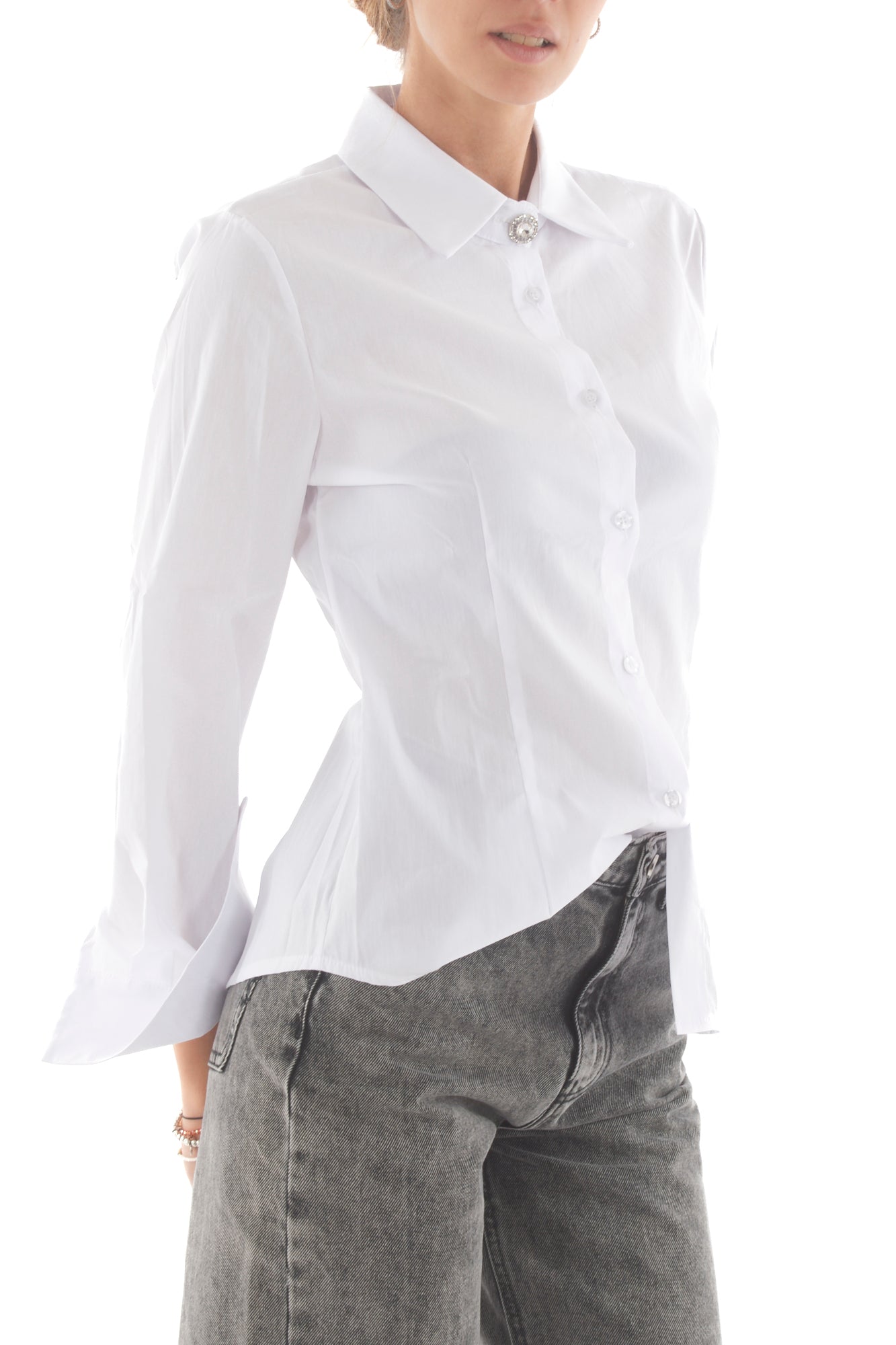 Camicia con bottone gioiello Susy mix - Bianco