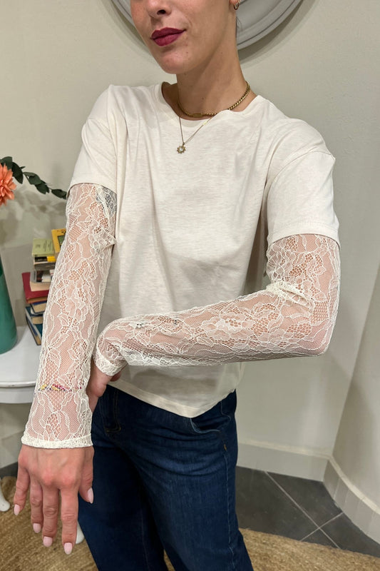 SUSY MIX T-shirt con manica in pizzo Susy mix Crema