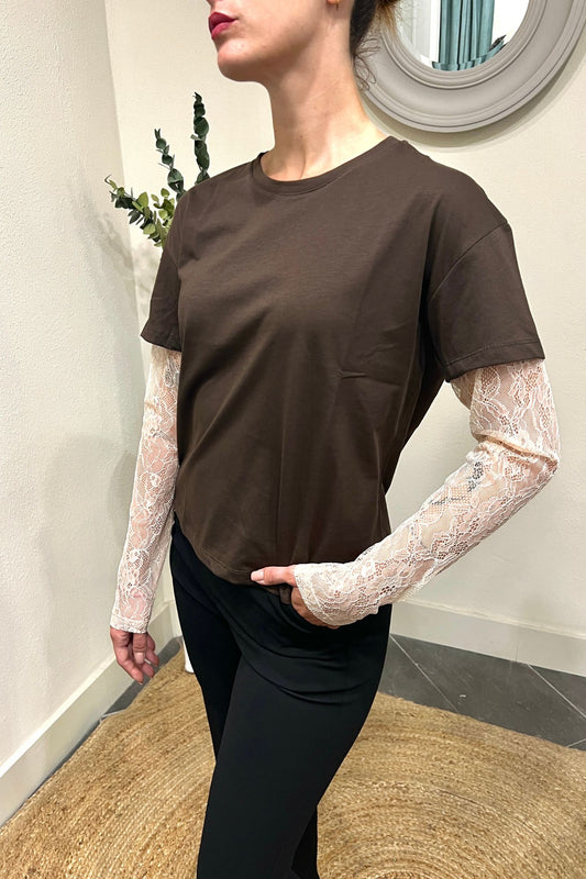 SUSY MIX T-shirt con manica in pizzo Susy mix Moro