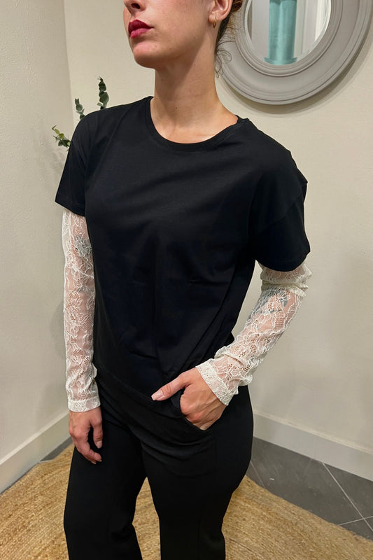 SUSY MIX T-shirt con manica in pizzo Susy mix Nero