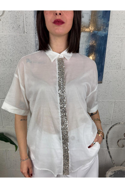DIXIE Camicia con profili di paillettes Dixie Bianco
