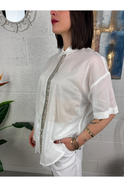 DIXIE Camicia con profili di paillettes Dixie Bianco