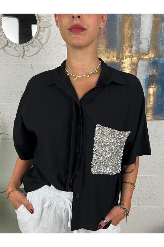 DIXIE Camicia con taschino di paillettes Nero