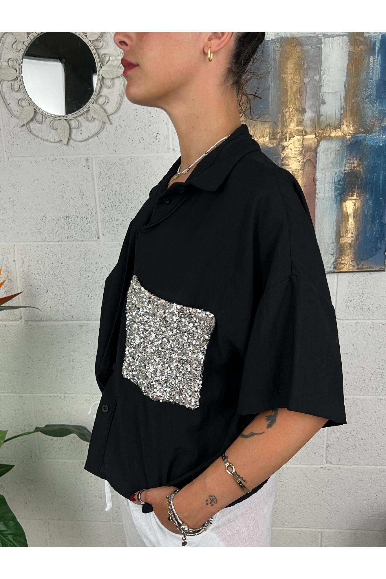 DIXIE Camicia con taschino di paillettes Nero