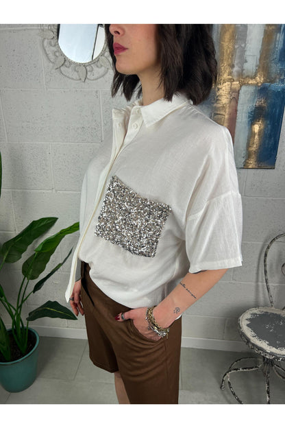 Camicia con taschino di paillettes