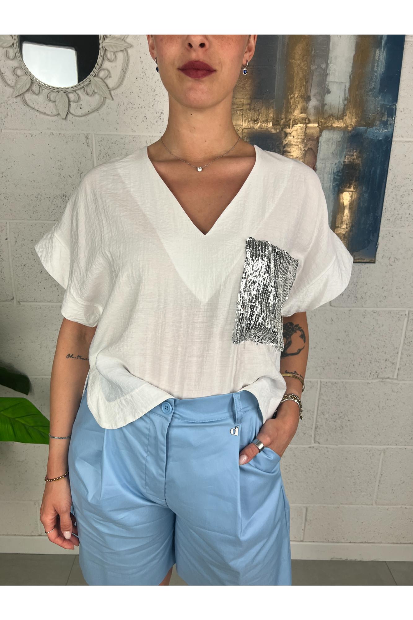 DIXIE Maglia con taschino di paillettes Dixie Bianco