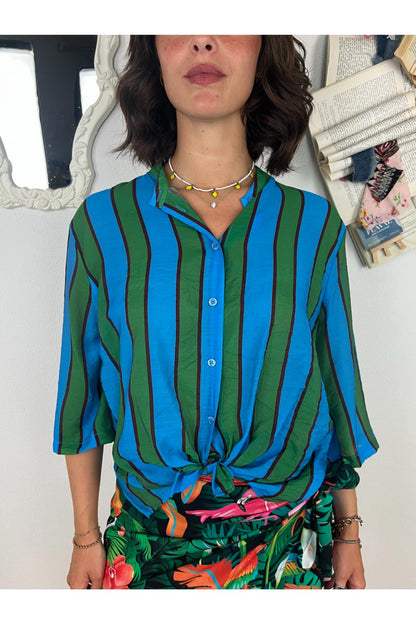 DIXIE Camicia rigata Dixie Turchese