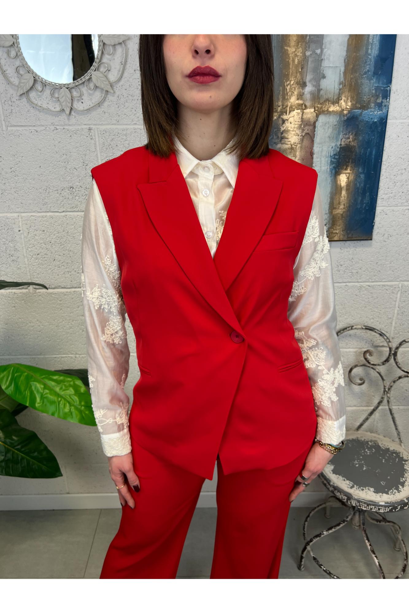 DIXIE Gilet lungo asimmetrico Dixie Rosso