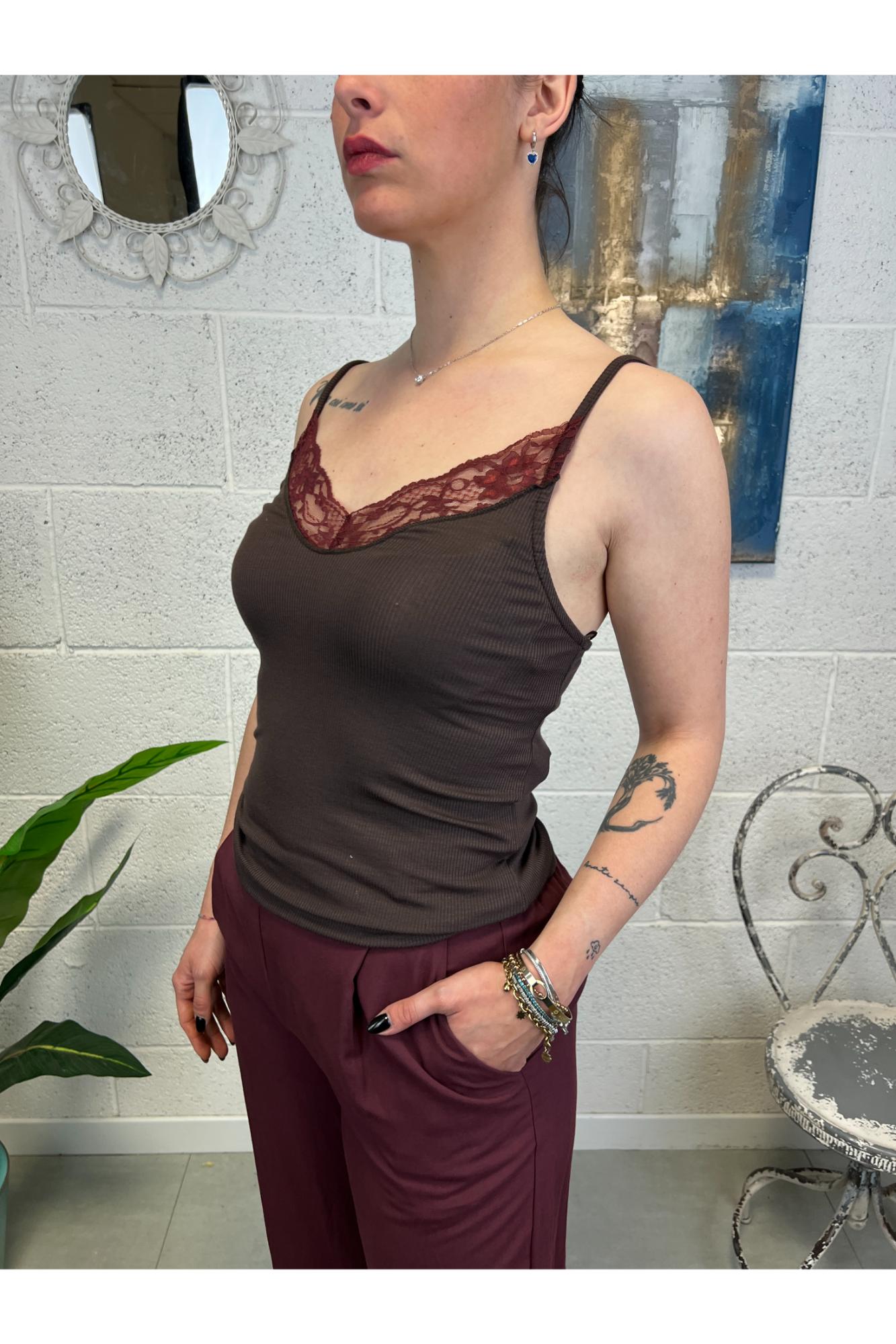 DIXIE Canottiere con pizzo Dixie Cacao