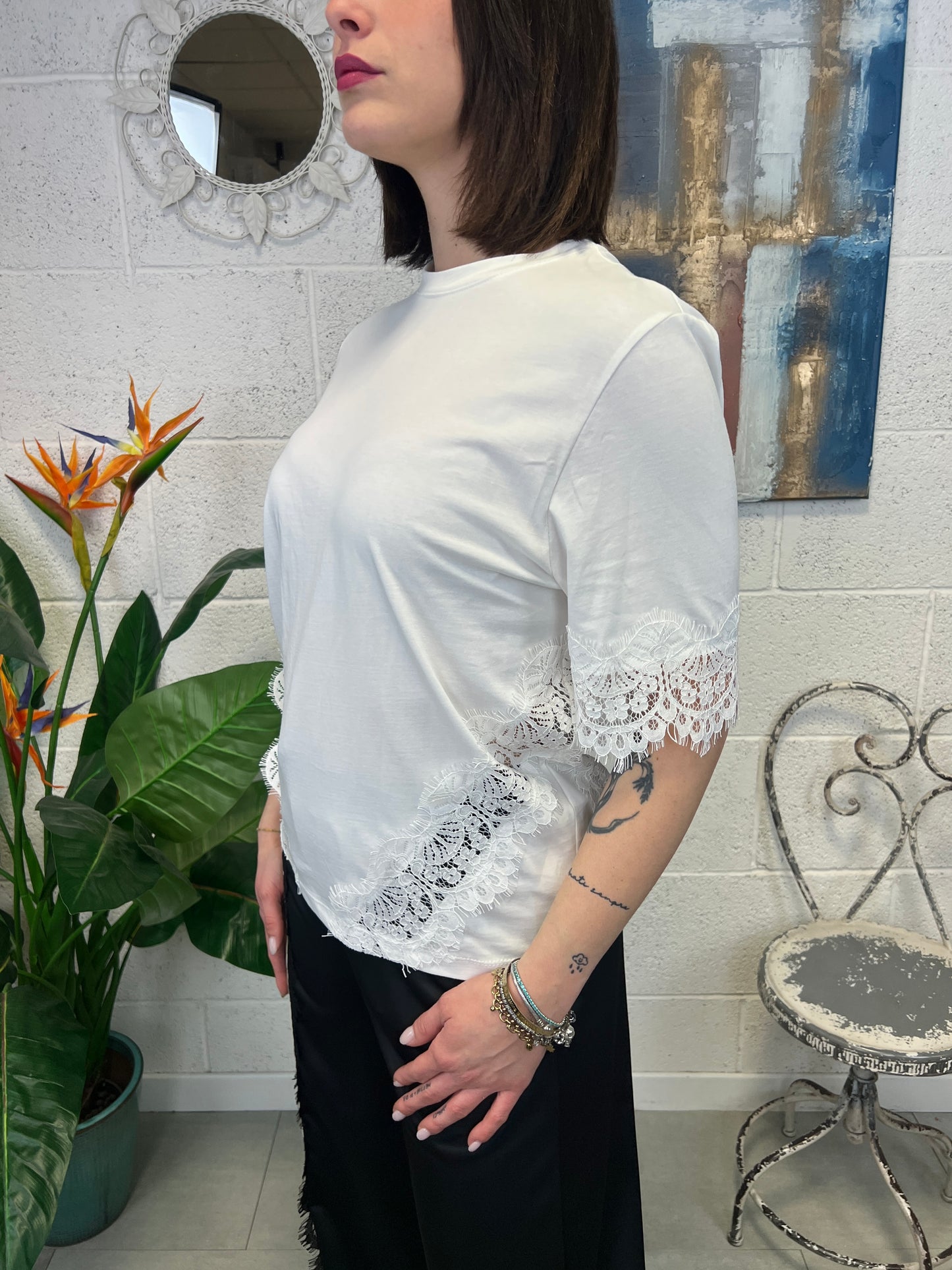 DIXIE T-shirt con pizzo Dixie Bianco