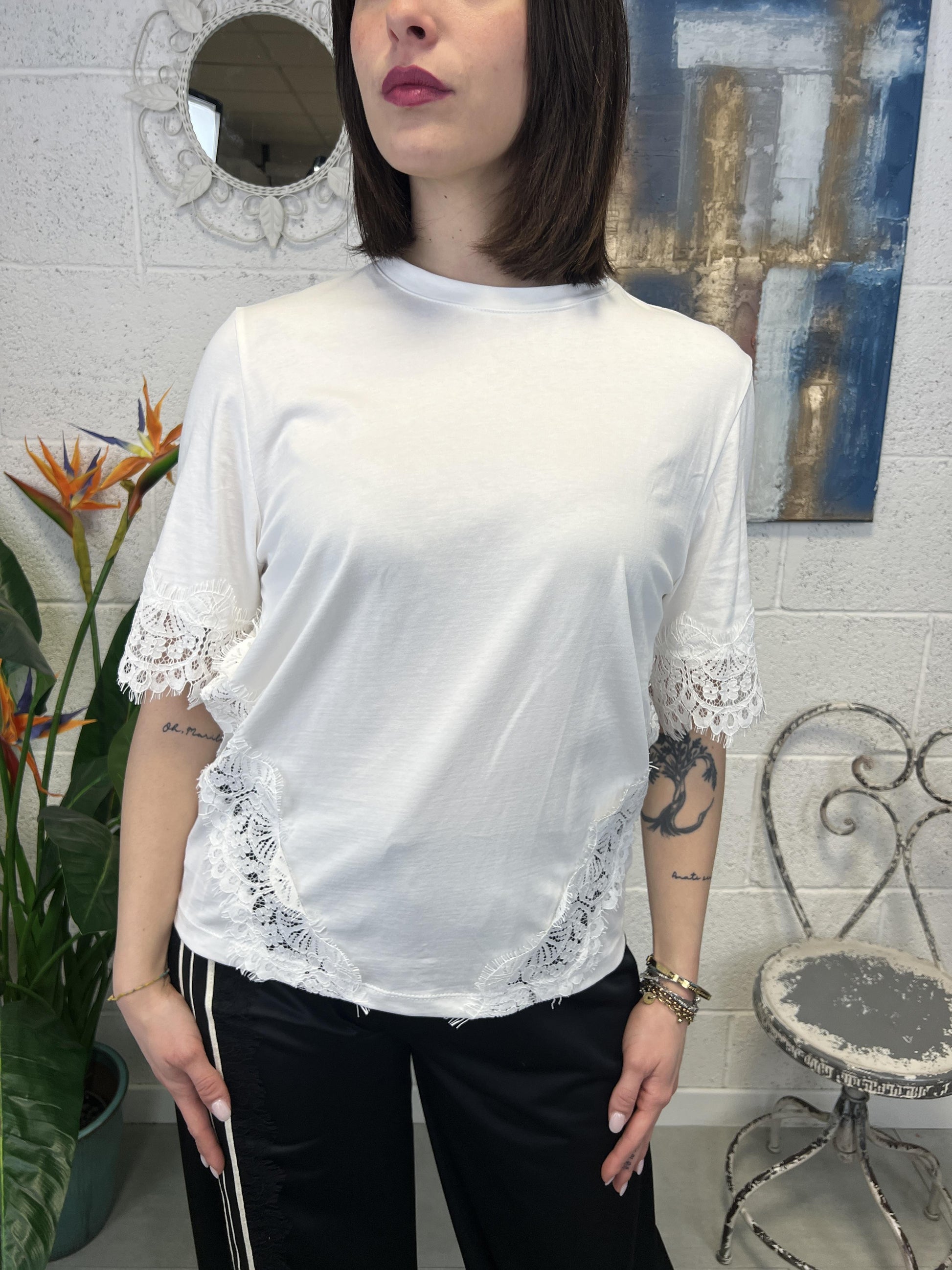 DIXIE T-shirt con pizzo Dixie Bianco