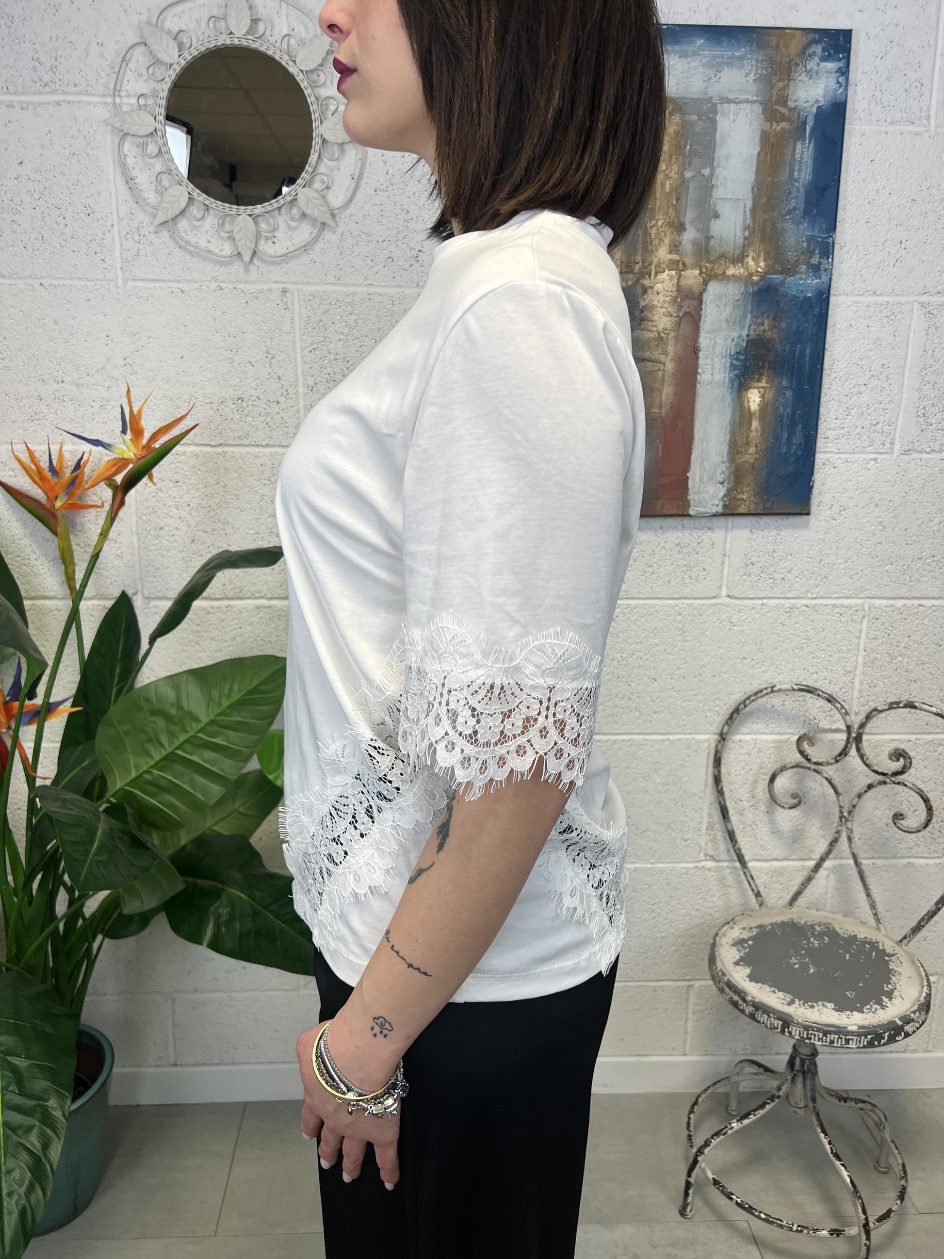DIXIE T-shirt con pizzo Dixie Bianco