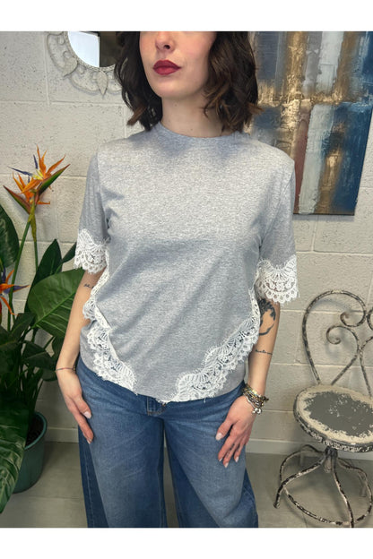 DIXIE T-shirt con pizzo Dixie Grigio