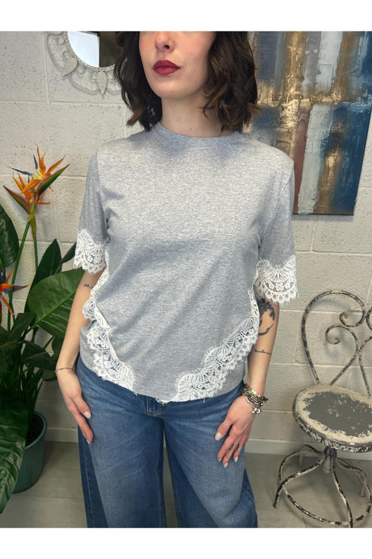 DIXIE T-shirt con pizzo Dixie Grigio