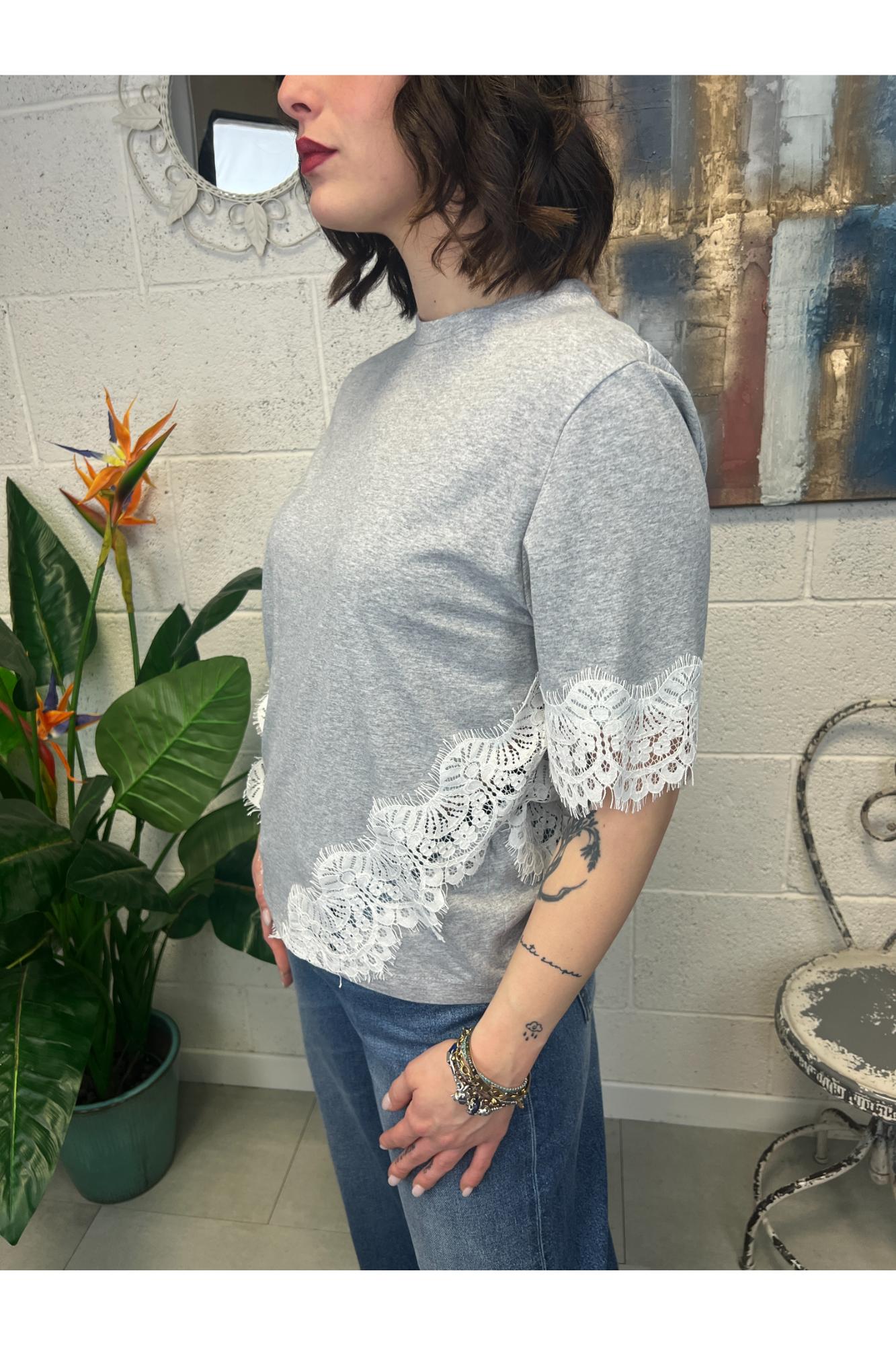 DIXIE T-shirt con pizzo Dixie Grigio