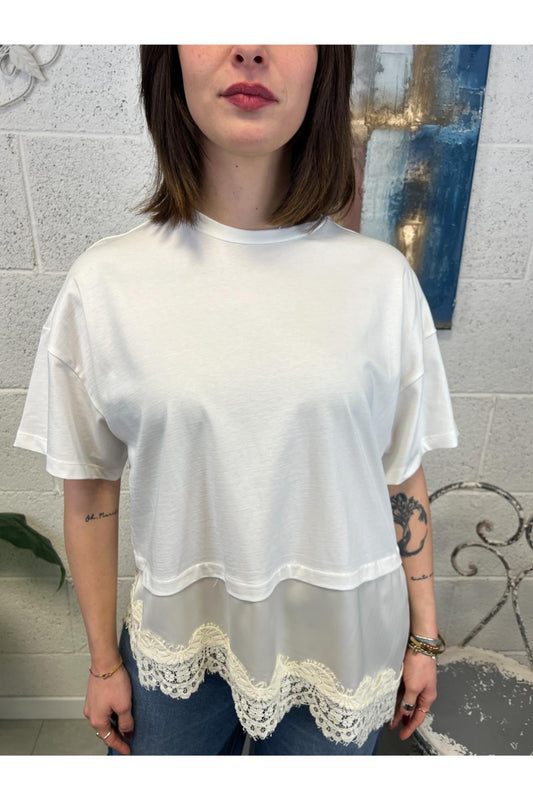 DIXIE T- shirt con pizzo Dixie Panna