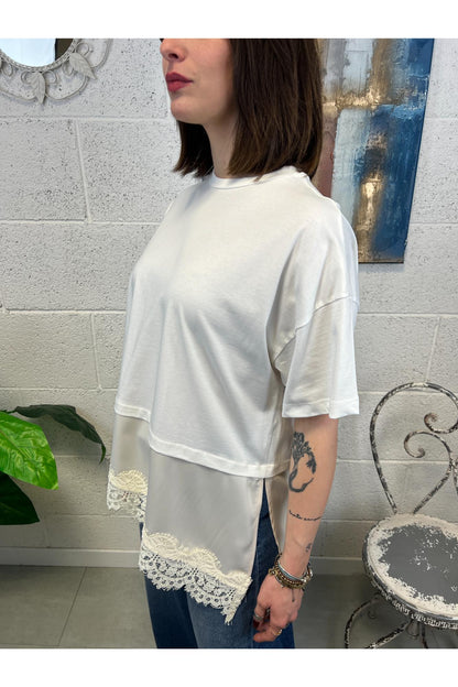 DIXIE T- shirt con pizzo Dixie Panna
