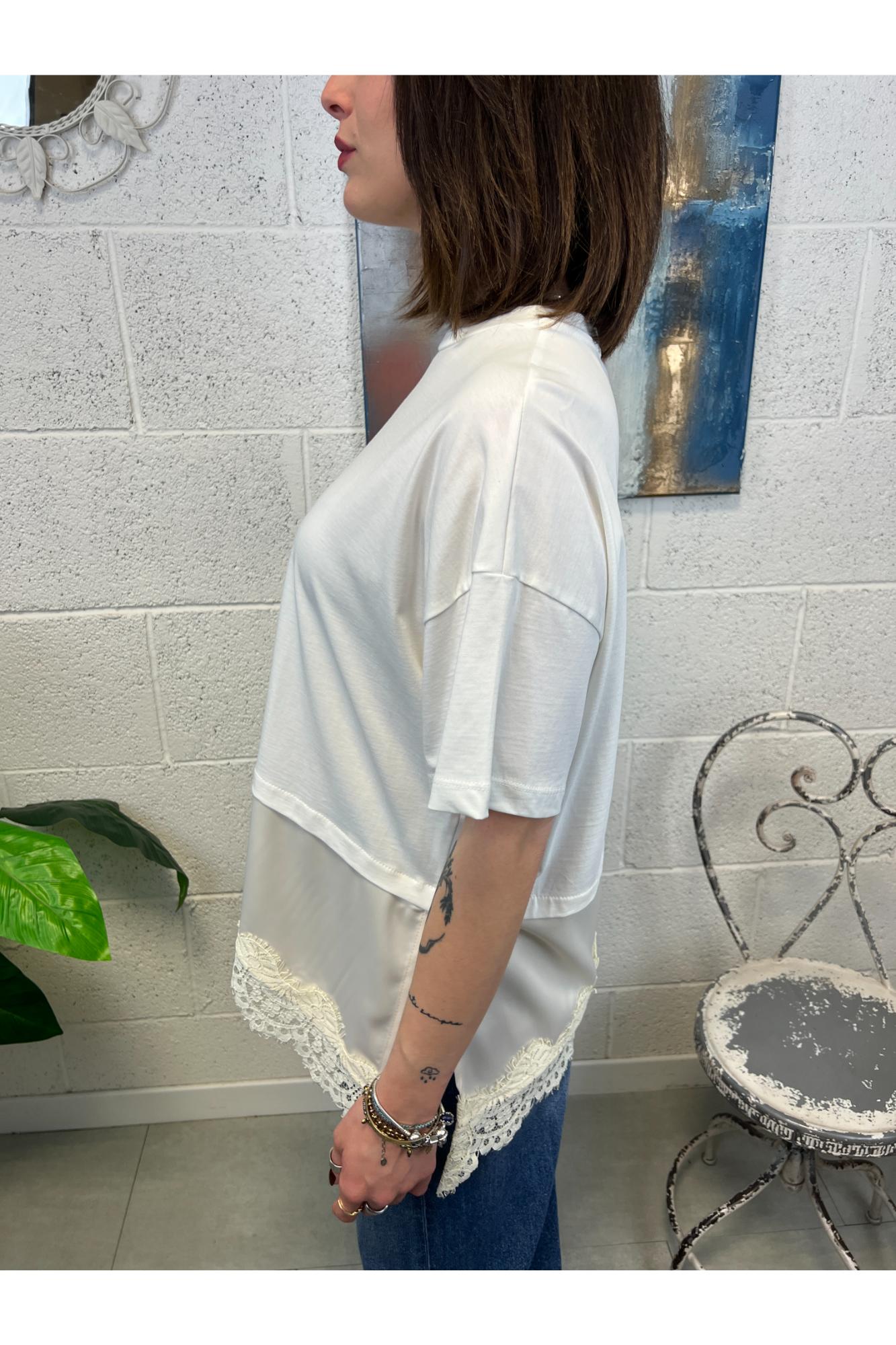 DIXIE T- shirt con pizzo Dixie Panna