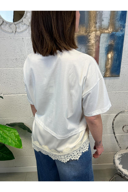 DIXIE T- shirt con pizzo Dixie Panna