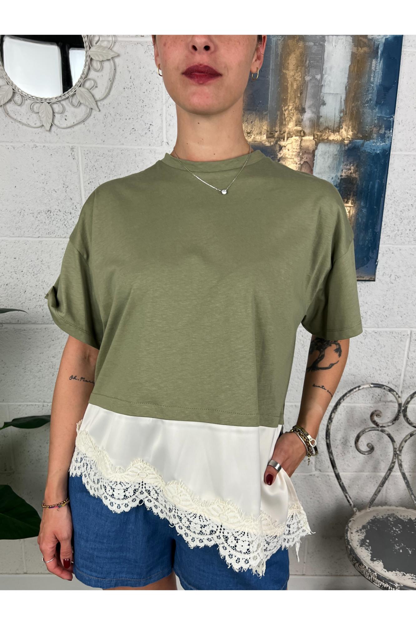 DIXIE T- shirt con pizzo Dixie Salvia