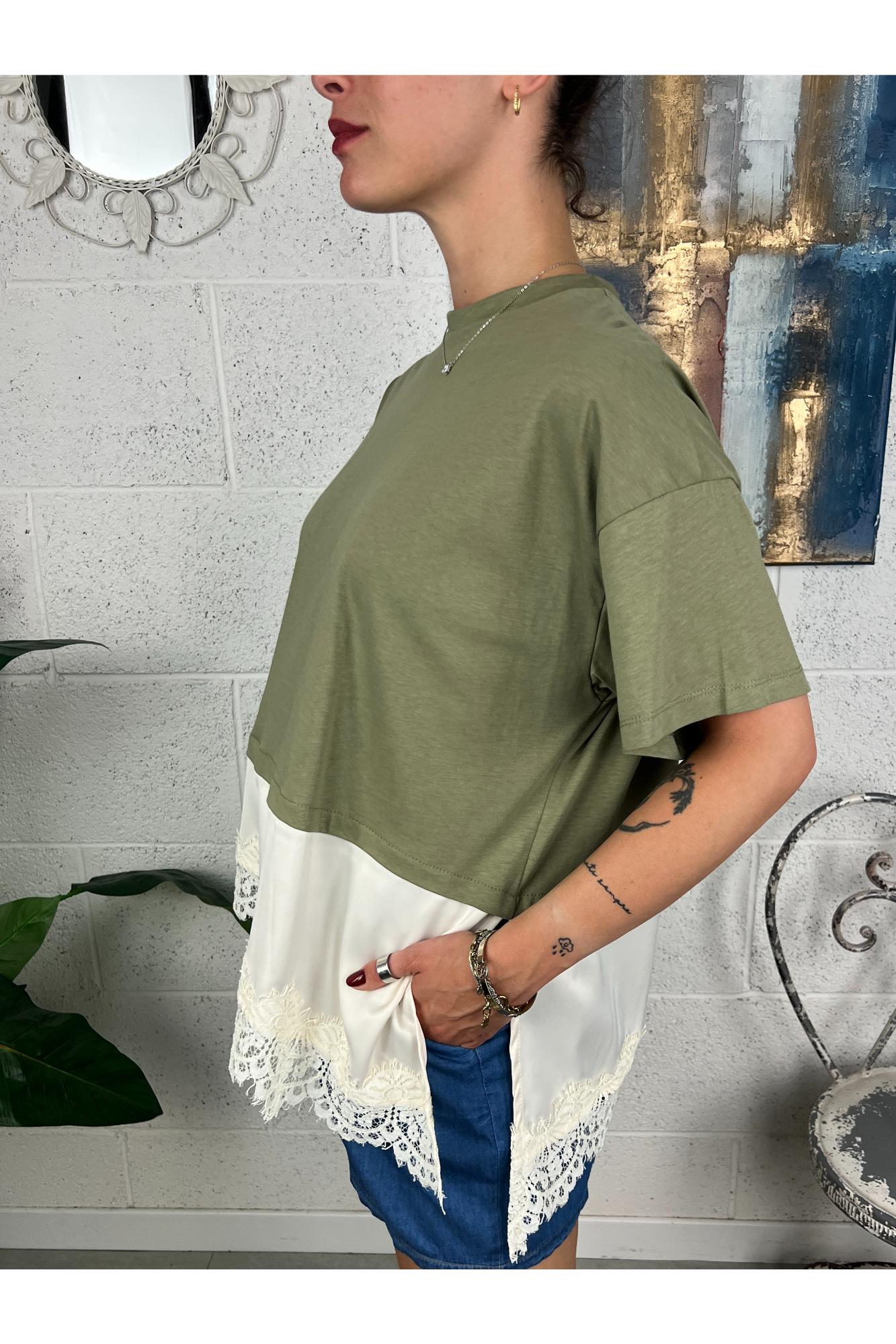 DIXIE T- shirt con pizzo Dixie Salvia