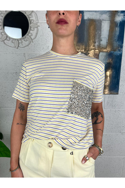 DIXIE T- shirt rigata con taschino Lilla