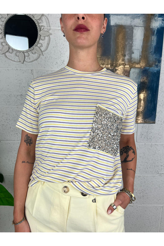DIXIE T- shirt rigata con taschino Lilla