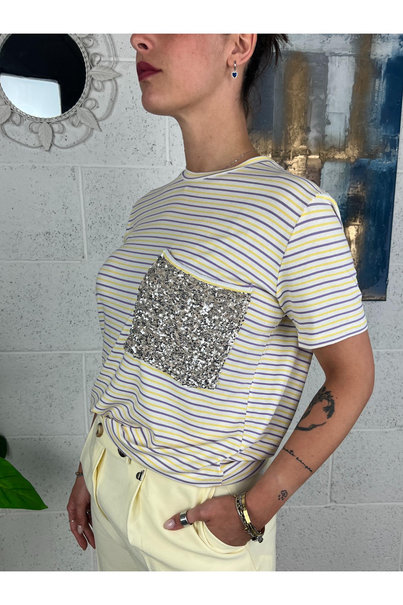 DIXIE T- shirt rigata con taschino Lilla