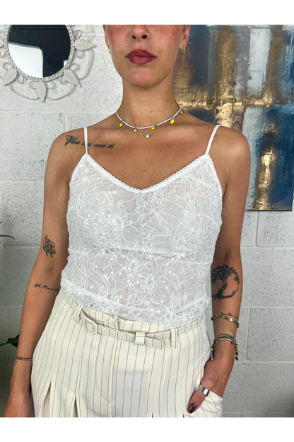 IMPERIAL Top in pizzo e paillettes Imperial Bianco