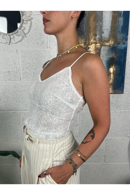 IMPERIAL Top in pizzo e paillettes Imperial Bianco