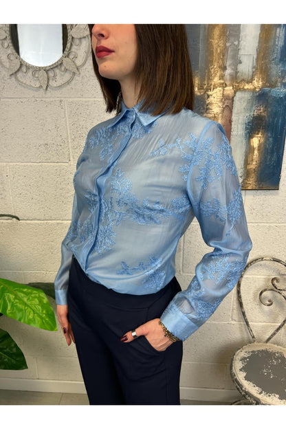 LE STREGHE Camicia con ricami Les treghe Azzuro