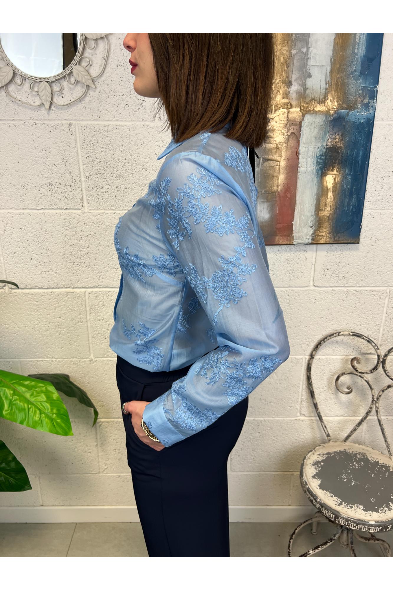 LE STREGHE Camicia con ricami Les treghe Azzuro