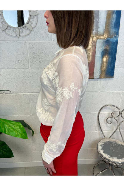 LE STREGHE Camicia con ricami Les treghe Latte