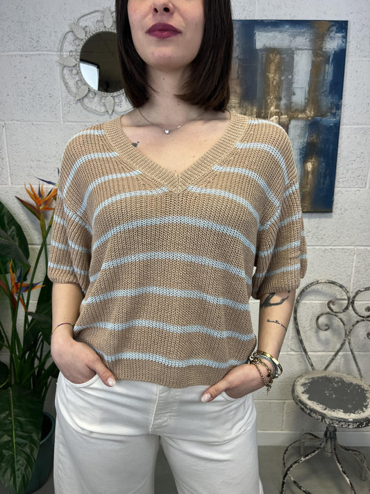 LE STREGHE Maglia scollo v rigata Le streghe Beige