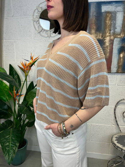 LE STREGHE Maglia scollo v rigata Le streghe Beige