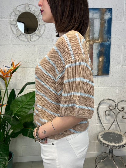 LE STREGHE Maglia scollo v rigata Le streghe Beige
