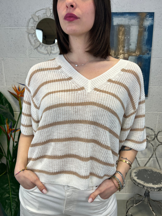 LE STREGHE Maglia scollo v rigata Le streghe Panna