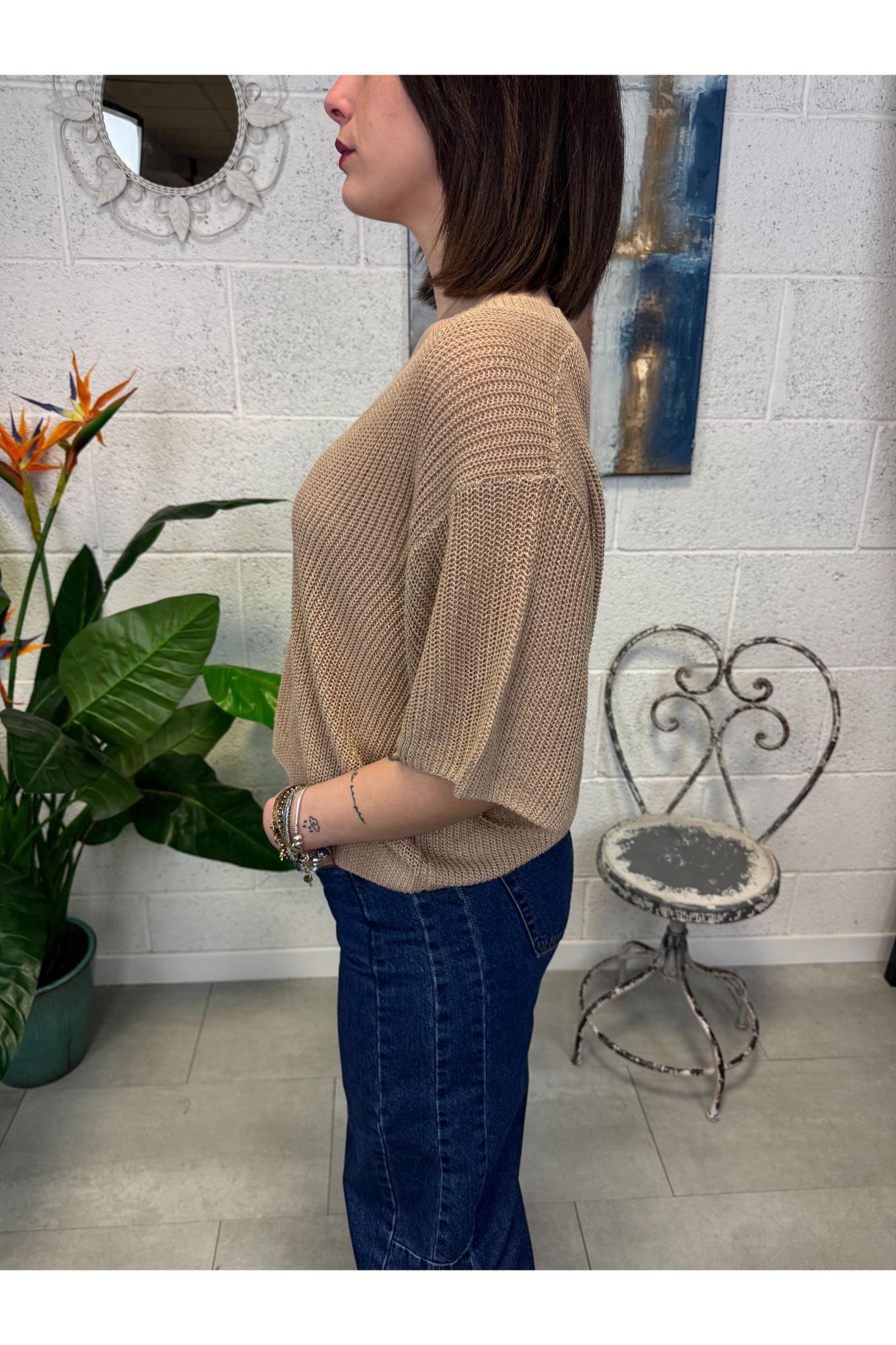 LE STREGHE Maglia scollo v Le streghe Beige