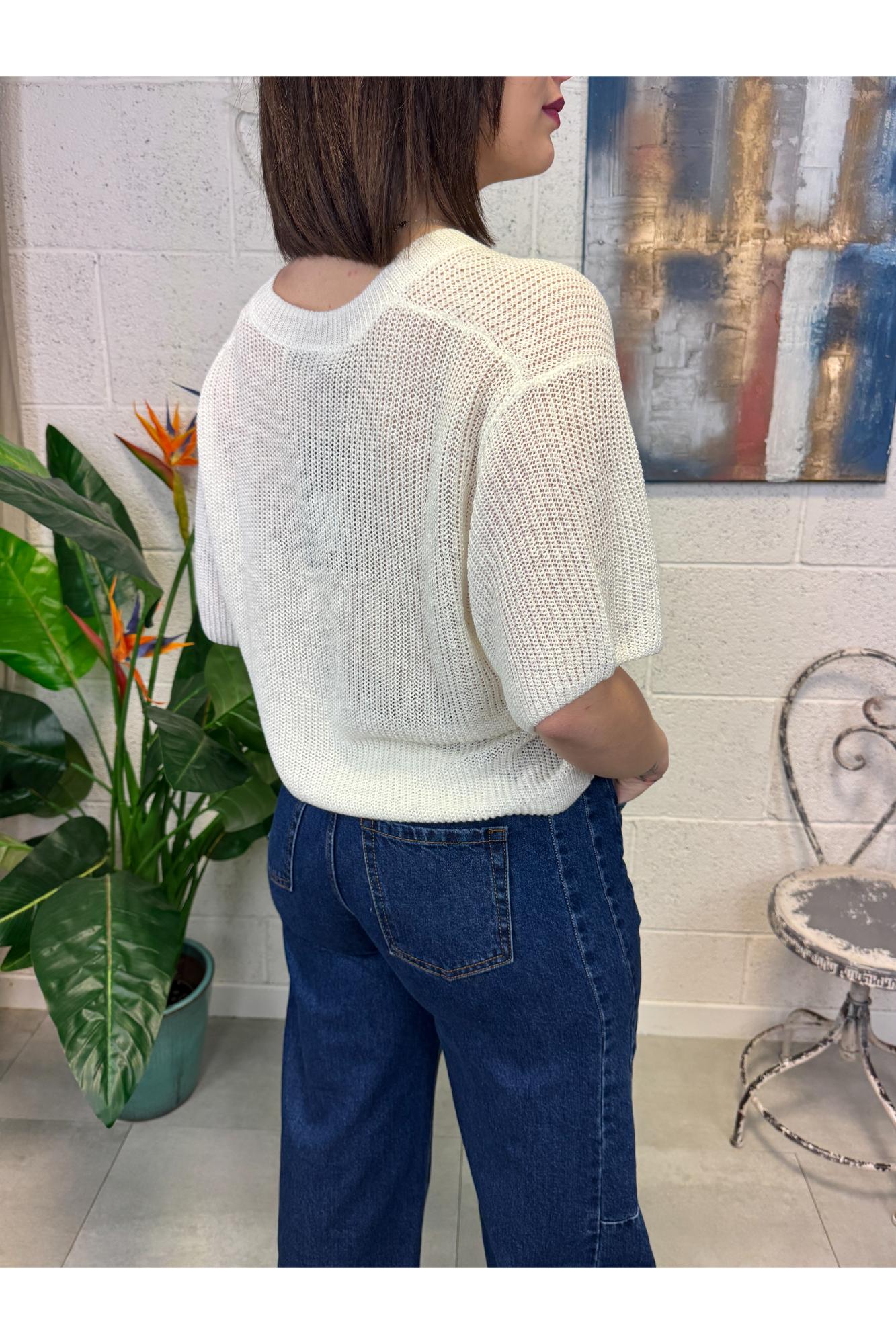 LE STREGHE Maglia scollo v Le streghe Panna