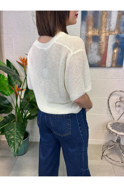 LE STREGHE Maglia scollo v Le streghe Panna