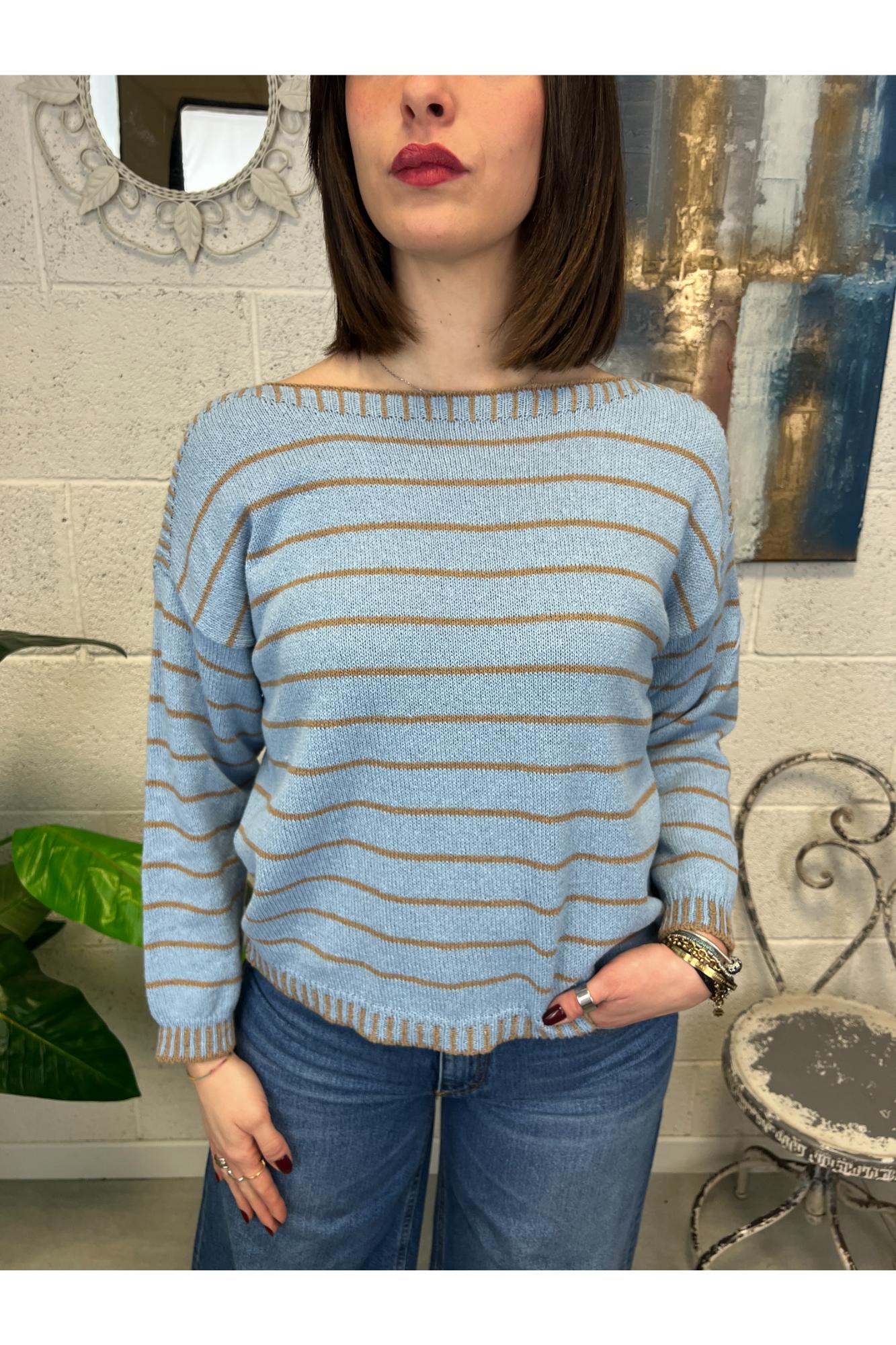 METOO Maglia filo impunture Metoo Celeste