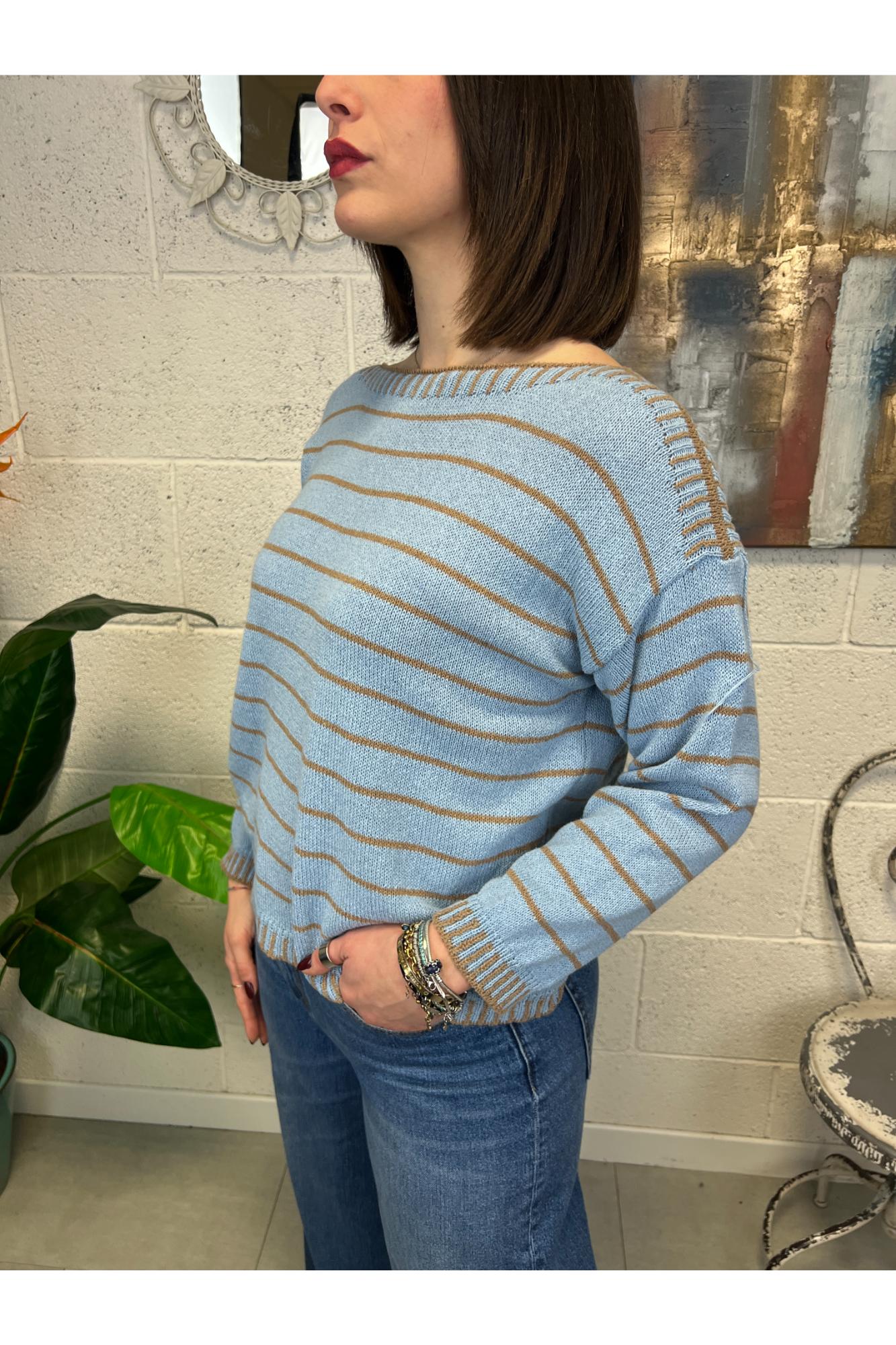 METOO Maglia filo impunture Metoo Celeste