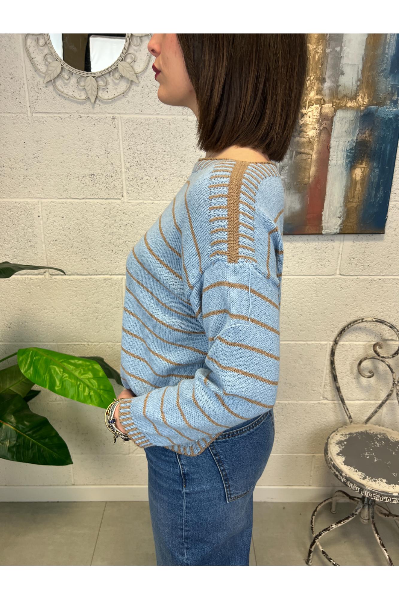 METOO Maglia filo impunture Metoo Celeste