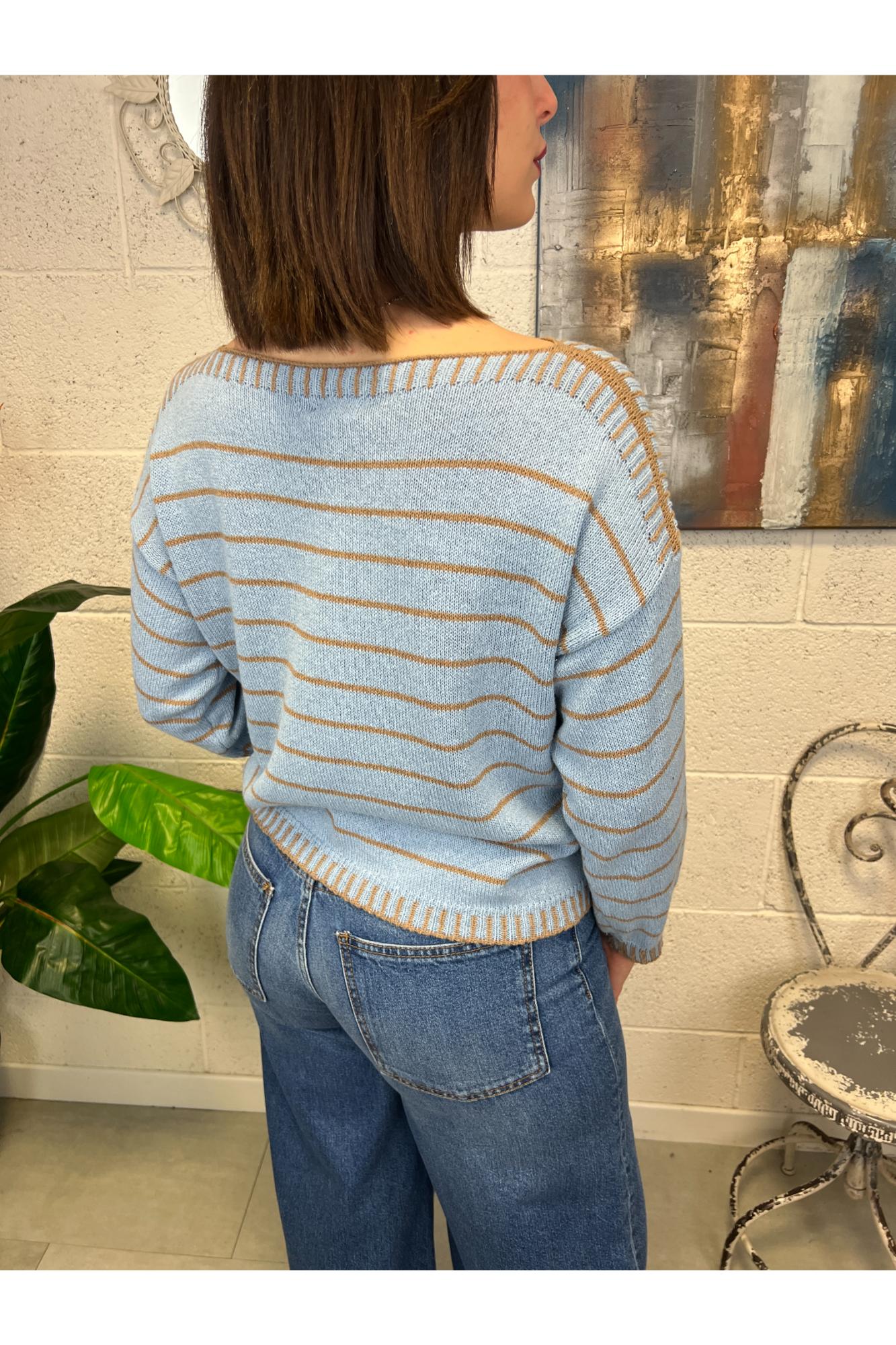 METOO Maglia filo impunture Metoo Celeste