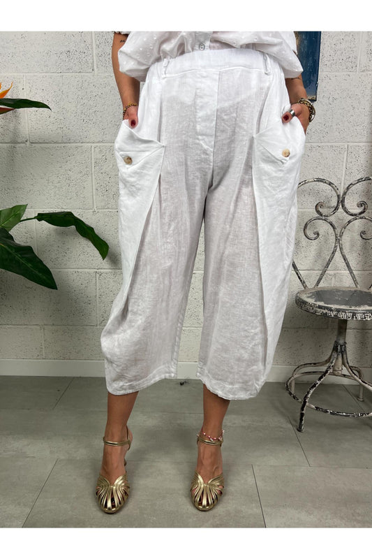 METOO pantalone tascone baloon di lino Metoo Bianco