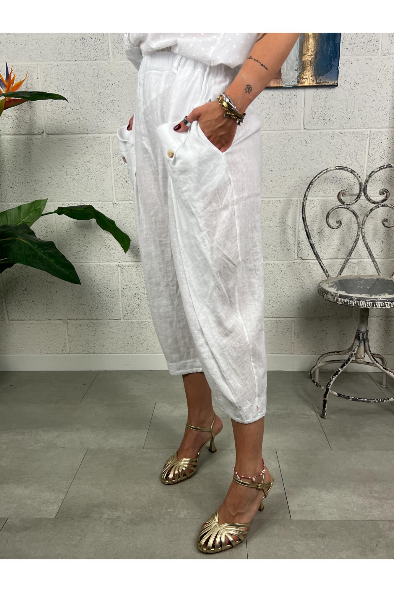 METOO pantalone tascone baloon di lino Metoo Bianco