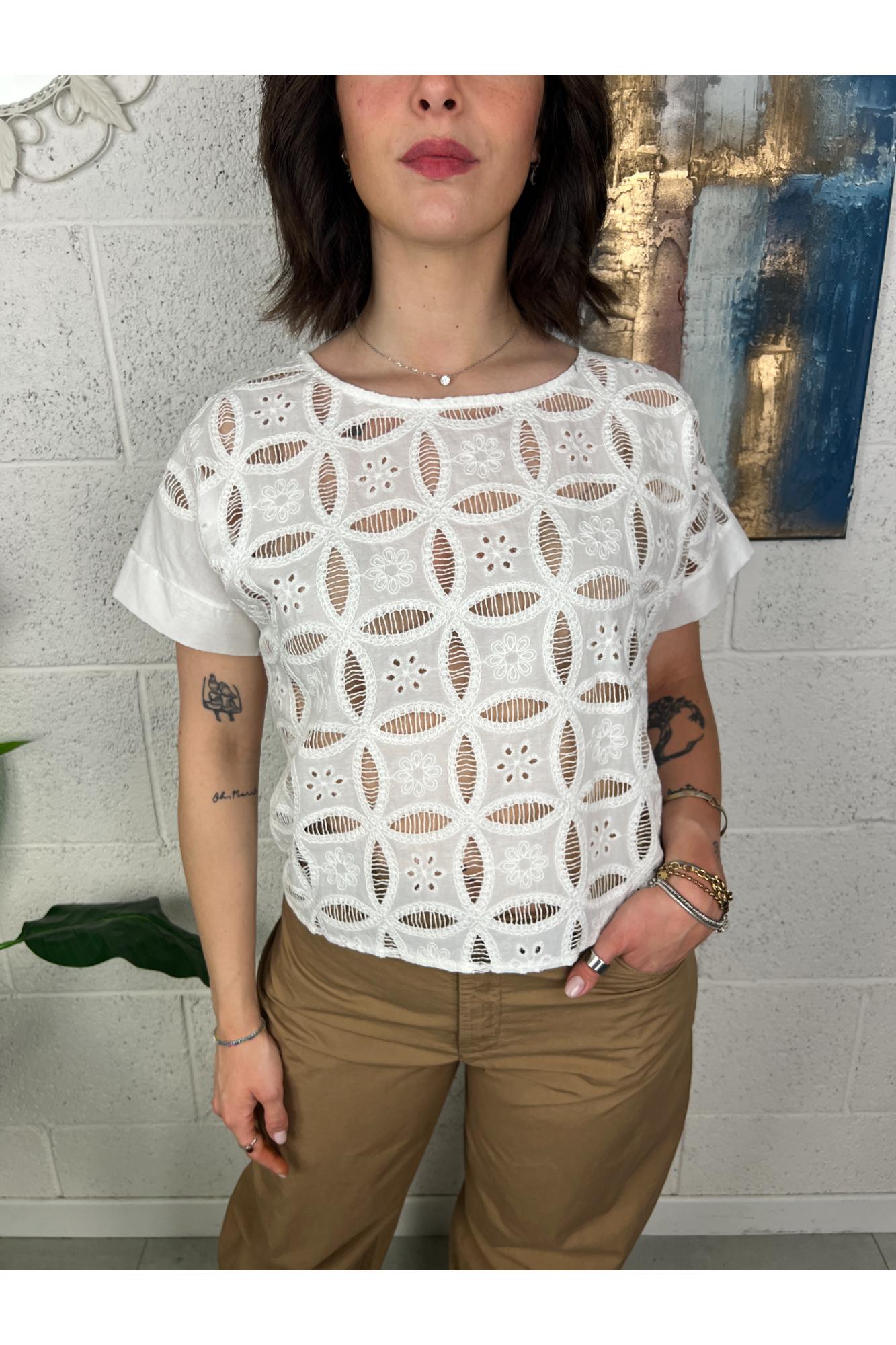 METOO Maglia in pizzo san gallo traforata Metoo Bianco