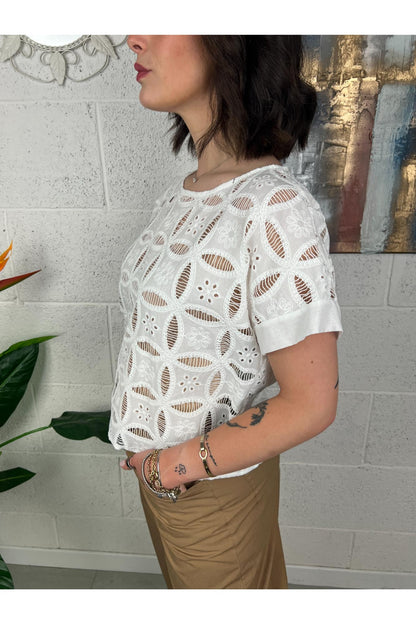 METOO Maglia in pizzo san gallo traforata Metoo Bianco